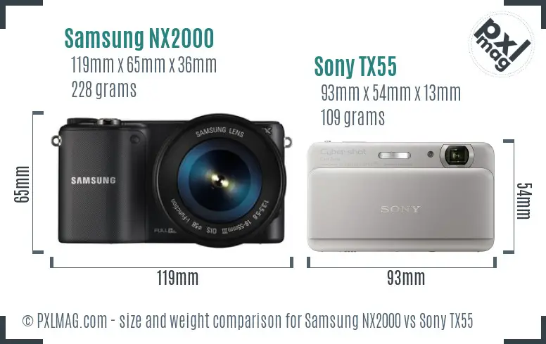 Samsung NX2000 vs Sony TX55 size comparison