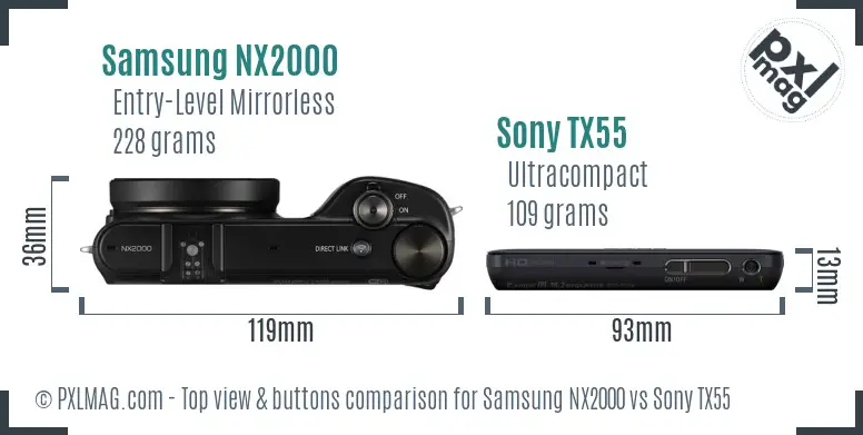 Samsung NX2000 vs Sony TX55 top view buttons comparison