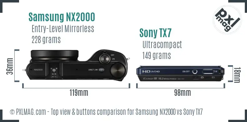 Samsung NX2000 vs Sony TX7 top view buttons comparison