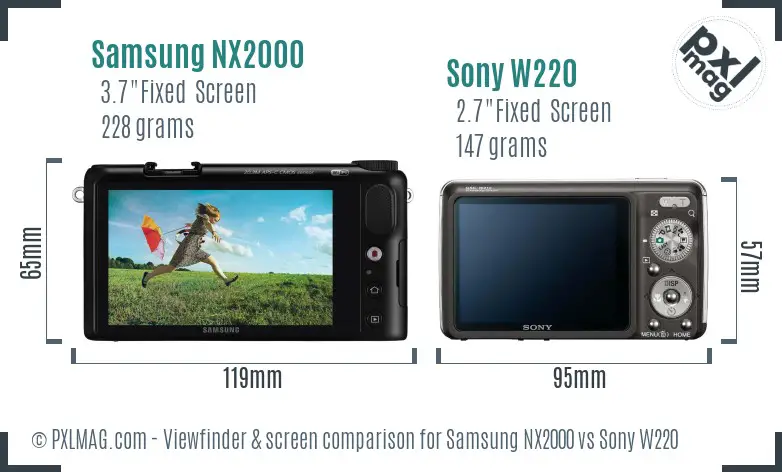 Samsung NX2000 vs Sony W220 Screen and Viewfinder comparison