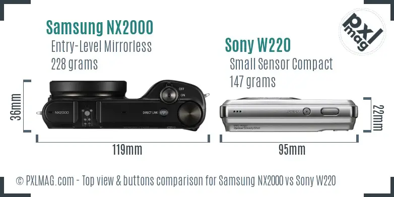 Samsung NX2000 vs Sony W220 top view buttons comparison