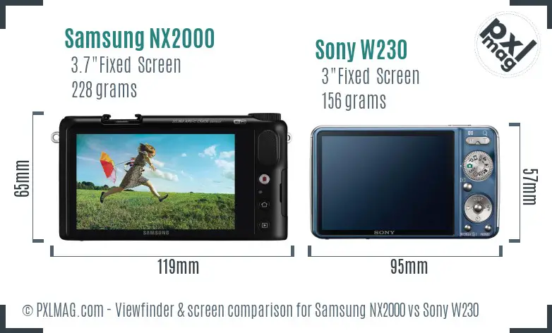 Samsung NX2000 vs Sony W230 Screen and Viewfinder comparison