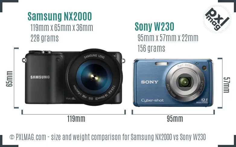 Samsung NX2000 vs Sony W230 size comparison