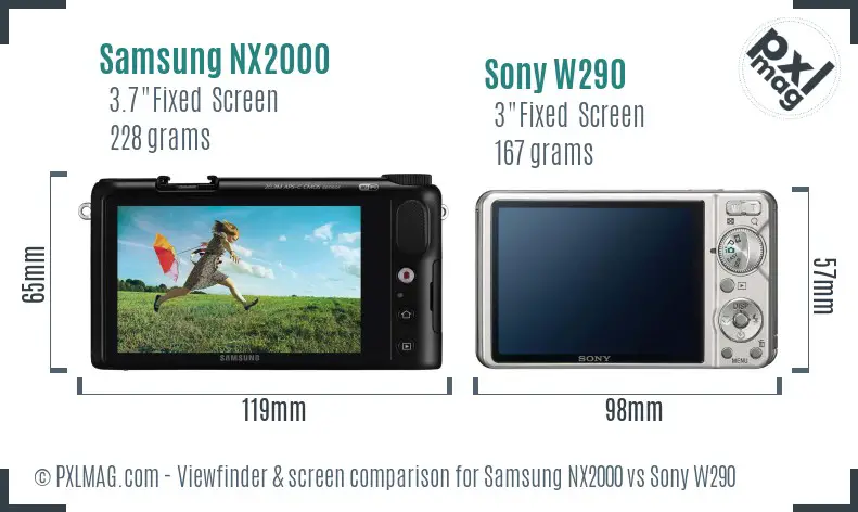 Samsung NX2000 vs Sony W290 Screen and Viewfinder comparison