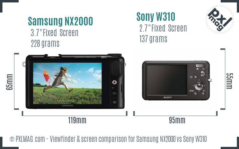 Samsung NX2000 vs Sony W310 Screen and Viewfinder comparison
