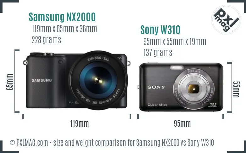 Samsung NX2000 vs Sony W310 size comparison