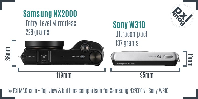 Samsung NX2000 vs Sony W310 top view buttons comparison