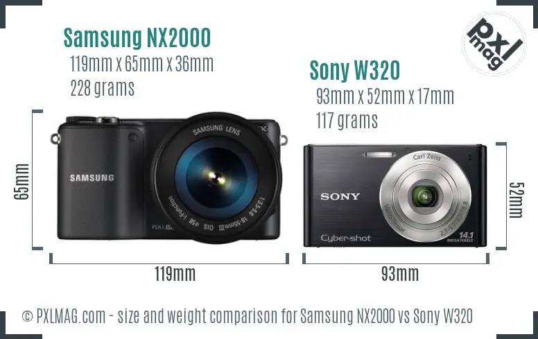 Samsung NX2000 vs Sony W320 size comparison