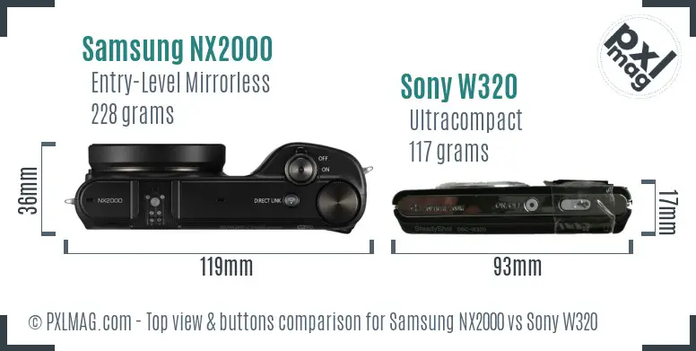 Samsung NX2000 vs Sony W320 top view buttons comparison