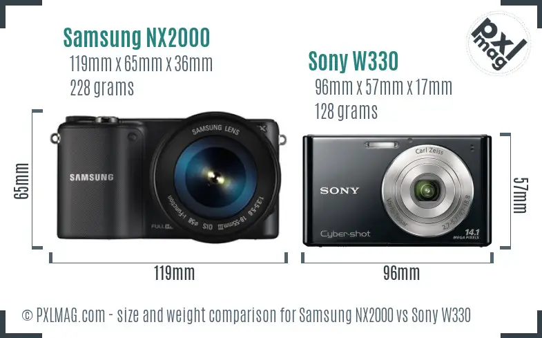Samsung NX2000 vs Sony W330 size comparison