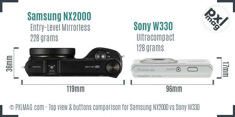 Samsung NX2000 vs Sony W330 top view buttons comparison