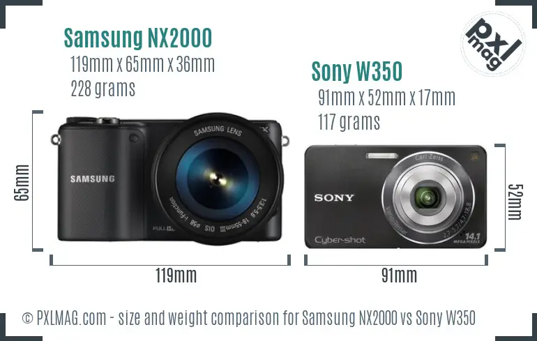 Samsung NX2000 vs Sony W350 size comparison