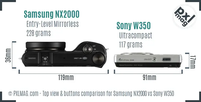 Samsung NX2000 vs Sony W350 top view buttons comparison