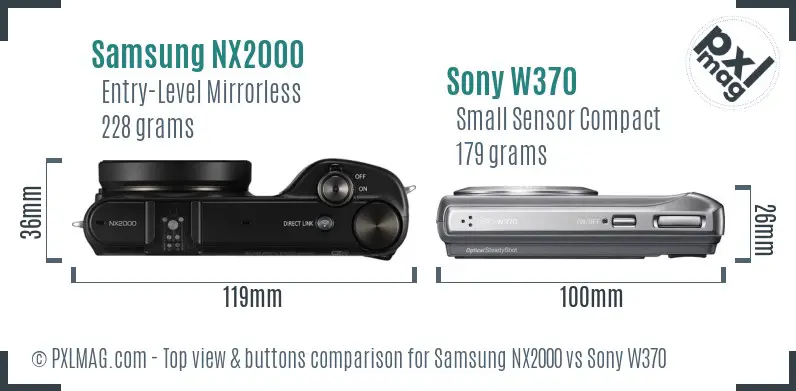 Samsung NX2000 vs Sony W370 top view buttons comparison