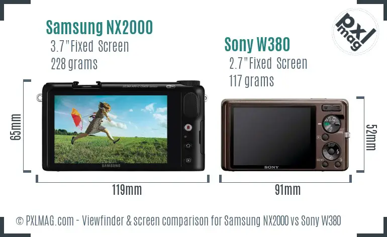 Samsung NX2000 vs Sony W380 Screen and Viewfinder comparison