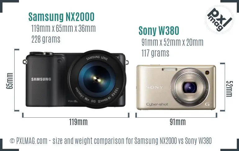 Samsung NX2000 vs Sony W380 size comparison