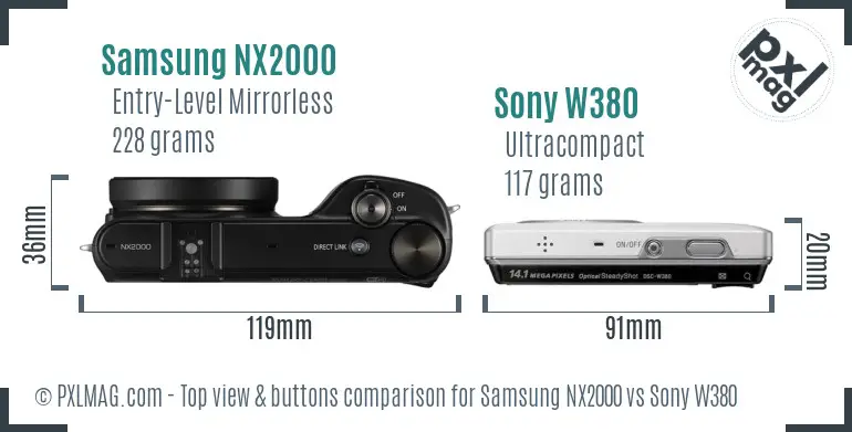 Samsung NX2000 vs Sony W380 top view buttons comparison
