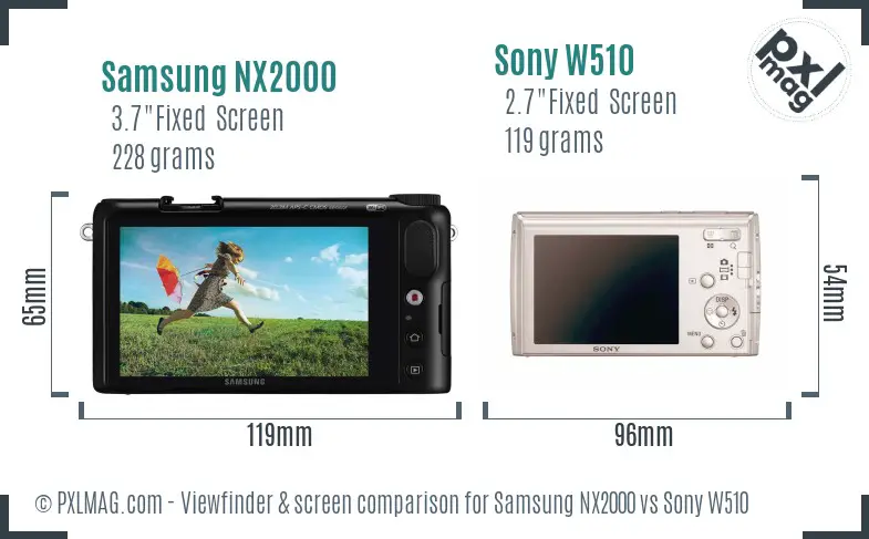 Samsung NX2000 vs Sony W510 Screen and Viewfinder comparison