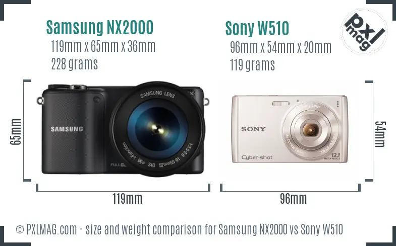 Samsung NX2000 vs Sony W510 size comparison
