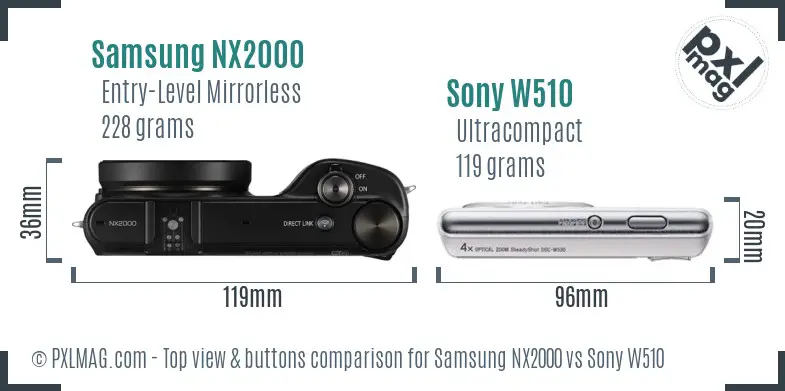 Samsung NX2000 vs Sony W510 top view buttons comparison