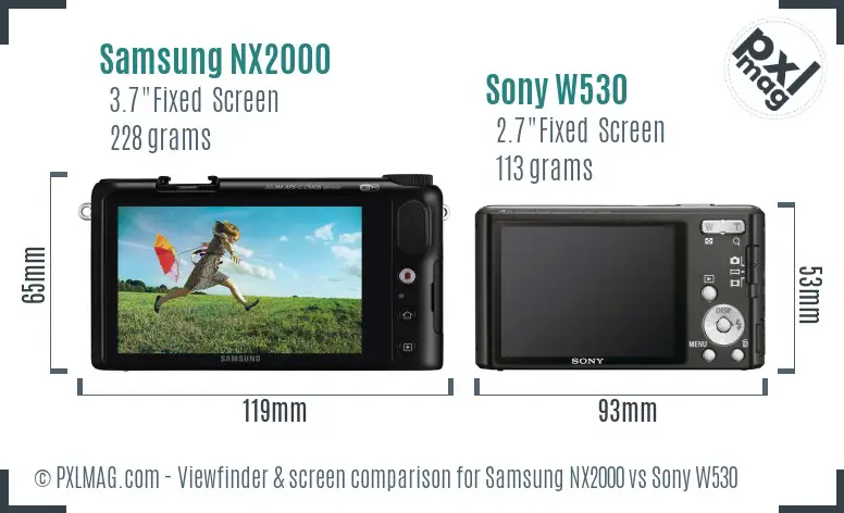 Samsung NX2000 vs Sony W530 Screen and Viewfinder comparison