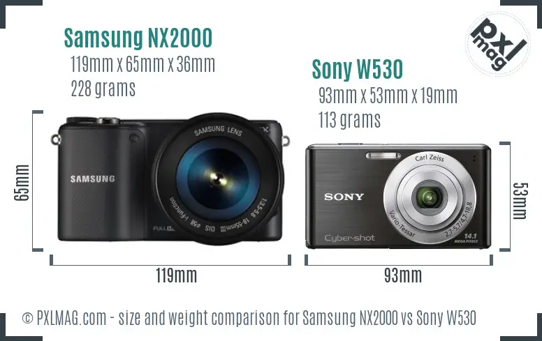 Samsung NX2000 vs Sony W530 size comparison