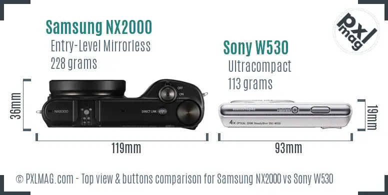 Samsung NX2000 vs Sony W530 top view buttons comparison