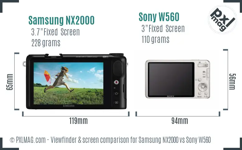 Samsung NX2000 vs Sony W560 Screen and Viewfinder comparison