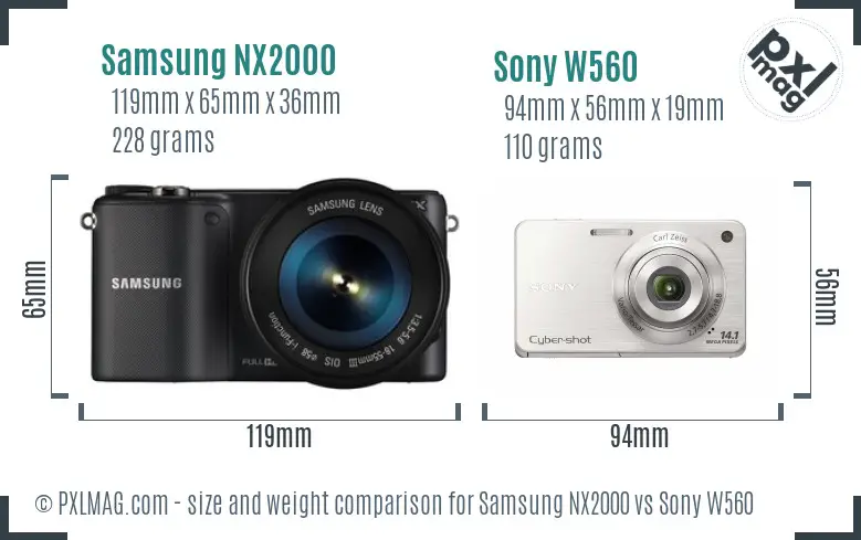 Samsung NX2000 vs Sony W560 size comparison