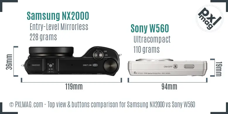 Samsung NX2000 vs Sony W560 top view buttons comparison