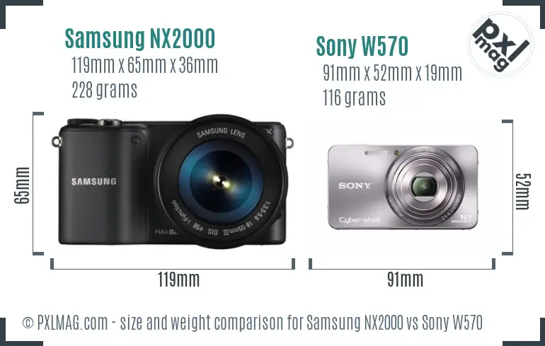 Samsung NX2000 vs Sony W570 size comparison