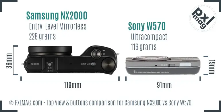 Samsung NX2000 vs Sony W570 top view buttons comparison