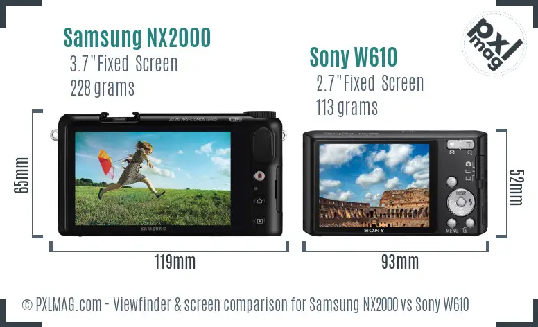 Samsung NX2000 vs Sony W610 Screen and Viewfinder comparison
