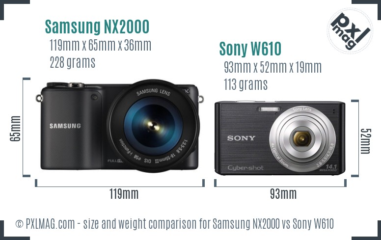 Samsung NX2000 vs Sony W610 size comparison
