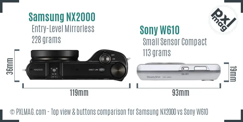 Samsung NX2000 vs Sony W610 top view buttons comparison
