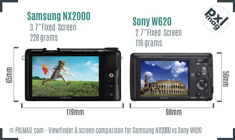 Samsung NX2000 vs Sony W620 Screen and Viewfinder comparison