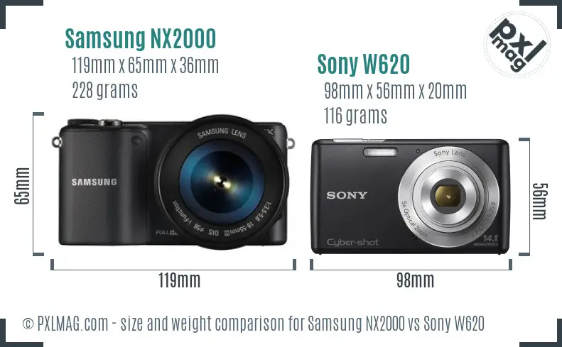 Samsung NX2000 vs Sony W620 size comparison