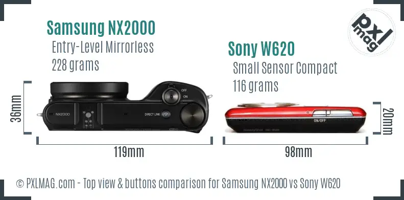 Samsung NX2000 vs Sony W620 top view buttons comparison