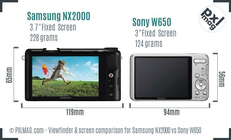 Samsung NX2000 vs Sony W650 Screen and Viewfinder comparison