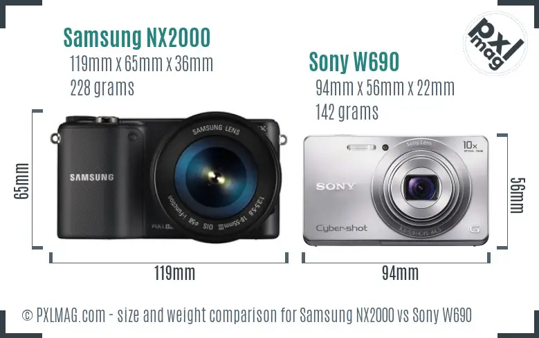 Samsung NX2000 vs Sony W690 size comparison