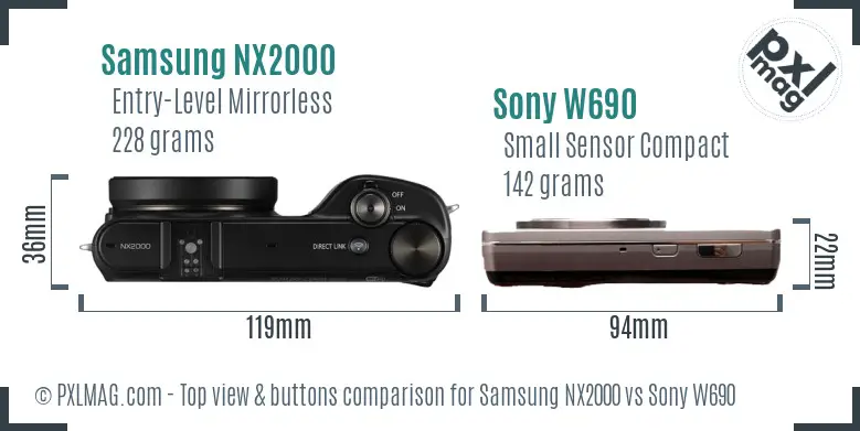 Samsung NX2000 vs Sony W690 top view buttons comparison