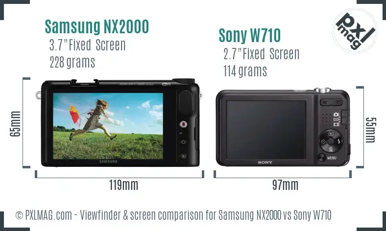 Samsung NX2000 vs Sony W710 Screen and Viewfinder comparison