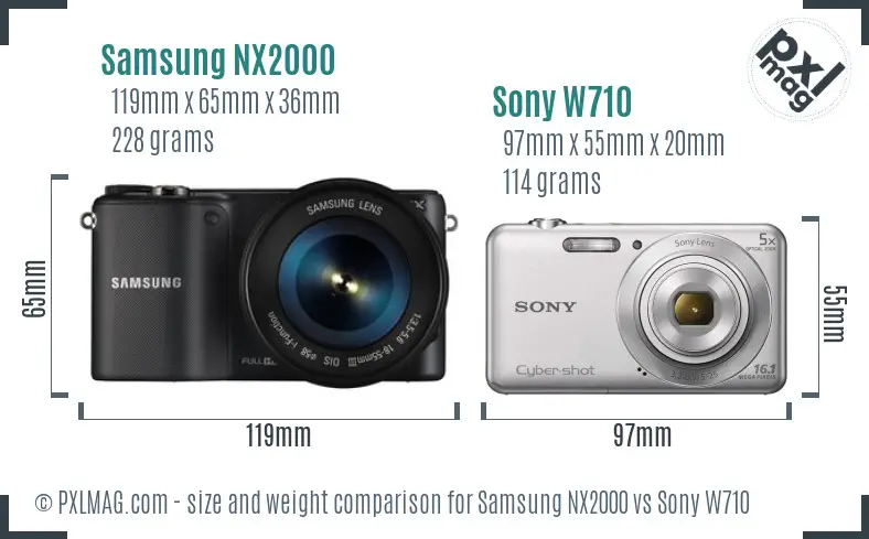 Samsung NX2000 vs Sony W710 size comparison