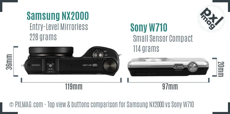 Samsung NX2000 vs Sony W710 top view buttons comparison