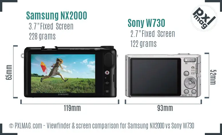 Samsung NX2000 vs Sony W730 Screen and Viewfinder comparison