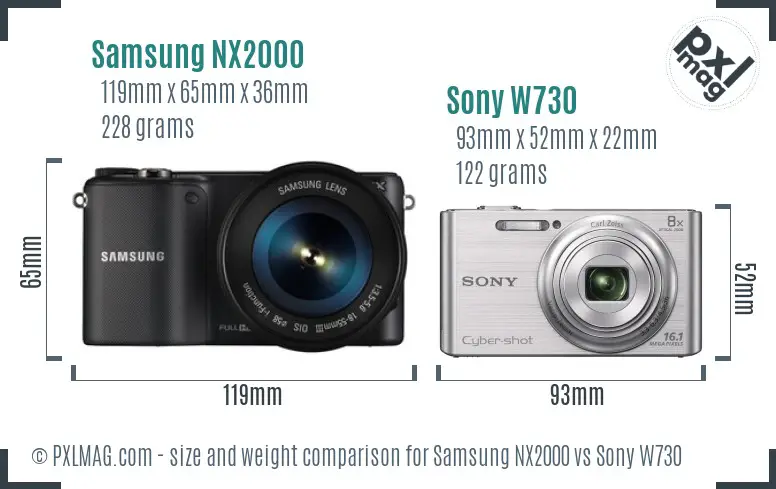Samsung NX2000 vs Sony W730 size comparison
