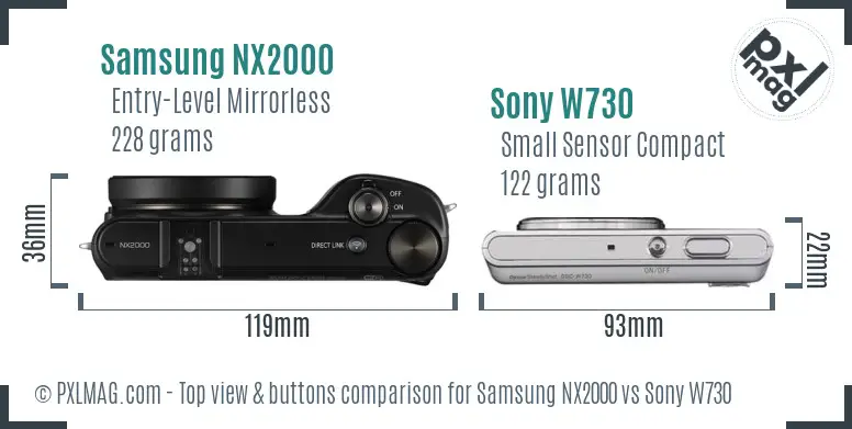 Samsung NX2000 vs Sony W730 top view buttons comparison