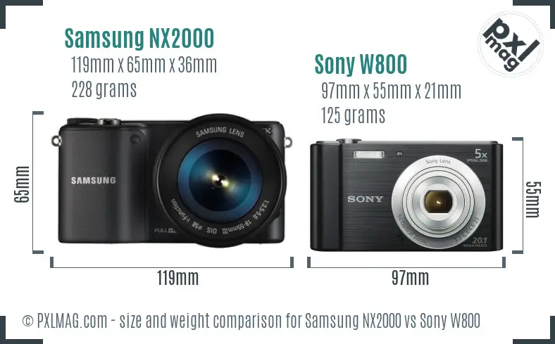 Samsung NX2000 vs Sony W800 size comparison