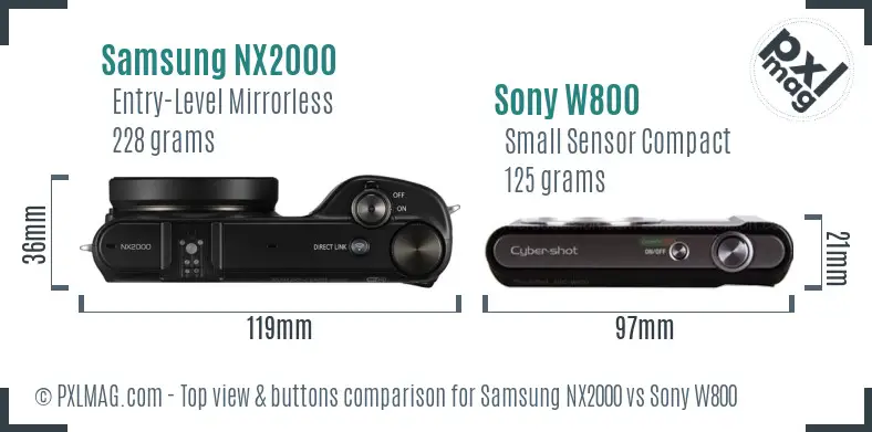 Samsung NX2000 vs Sony W800 top view buttons comparison