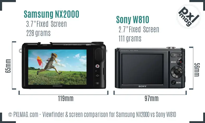 Samsung NX2000 vs Sony W810 Screen and Viewfinder comparison